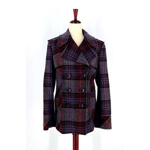 MODA INTERNATIONAL - Double Breasted Plaid Tartan Lined Pea Coat - Size Large
